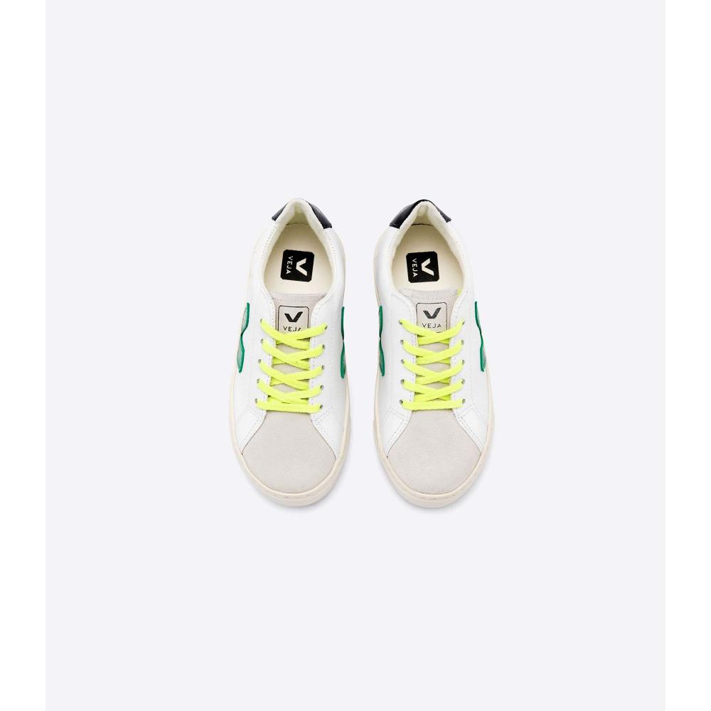 Kids' Veja ESPLAR LEATHER Sneakers White/Green/Black | SG 820NWY